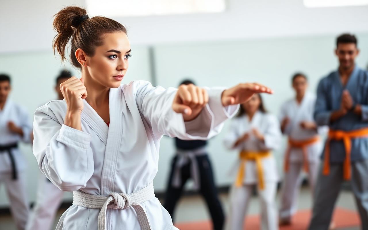 Adult student practicing martial arts drills at home in Arvada, CO